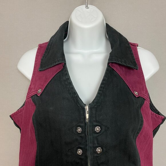 Vintage Western Ethics Jeans Vest Top Pants Country Maroon Black Women Two Tone - Picture 9 of 16